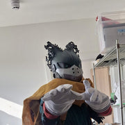 Cosplayer posing in the Dark Deku helmet, original photo