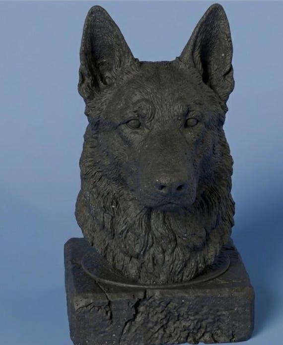 Custom pet memorial bust on display