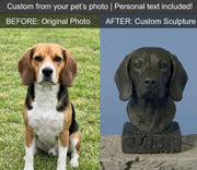 Finished memorial pet sculpture with stone-style base