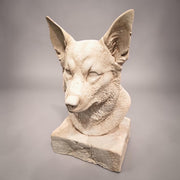 Pembroke Welsh Corgi bust statue in a stone-style finish